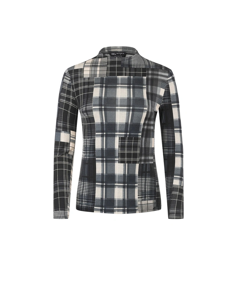 Checked blouse in black and ecru with silk blend | T-shirts
