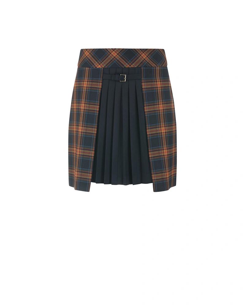 Checked mini skirt with a pleated front panel | Business collection