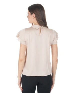 Chiffon blouse with a bow in a beige tone | Blouses | Dika.bg - 3 Chiffon blouse with a bow in a beige tone | Blouses - 3