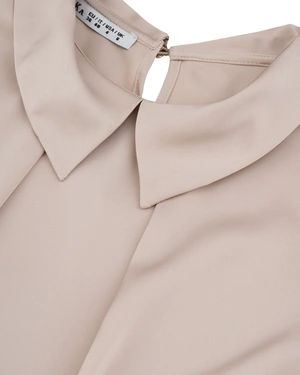 Chiffon blouse with a bow in a beige tone | Blouses | Dika.bg - 5 Chiffon blouse with a bow in a beige tone | Blouses - 5