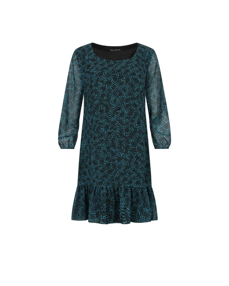 Rochie din sifon, cu animal print in negru si gri petrol. | Rochii