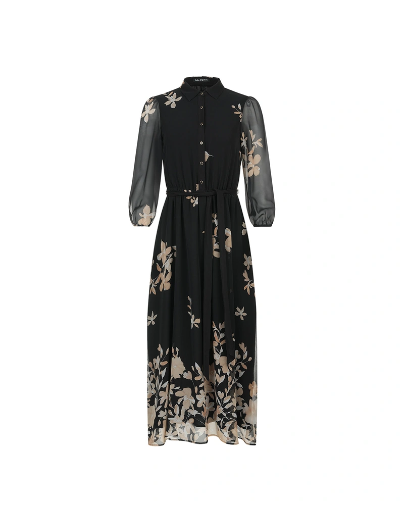 Chiffon shirt dress with beige floral print | Dresses and Jumpsuits