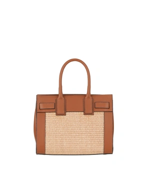Chocolate brown leather bag with raffia detail | Bags - 2