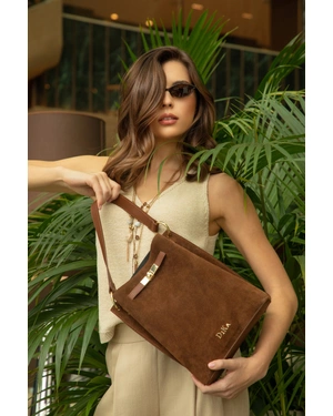 Chocolate brown suede bucket bag | Bags - 3