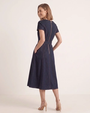 Classic blue denim dress with V-neckline | Dresses - 2