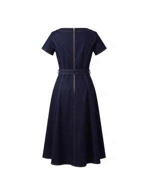 Classic blue denim dress with V-neckline | Dresses - 3