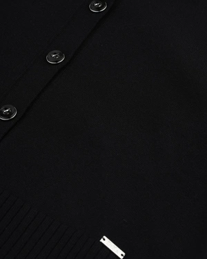 Classic fine black cardigan with round neckline | Knitwear - 2
