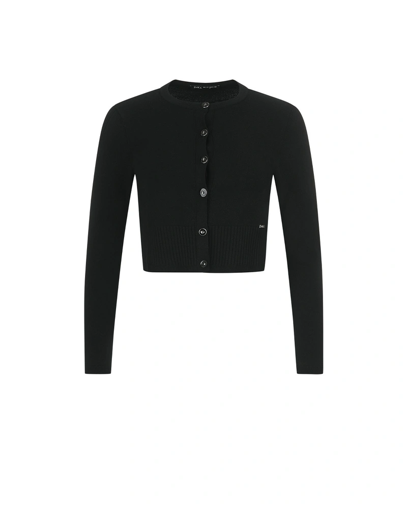 Classic fine black cardigan with round neckline | Knitwear