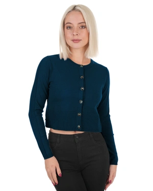 Classic fine dark blue cardigan with round neckline | Pulls and Cardigans - 11