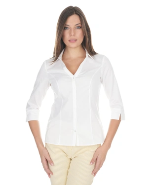 Classic slim-fit white cotton shirt with 7/8 sleeves | Blouses - 1