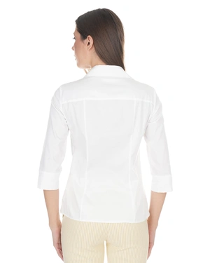 Classic slim-fit white cotton shirt with 7/8 sleeves | Blouses - 2