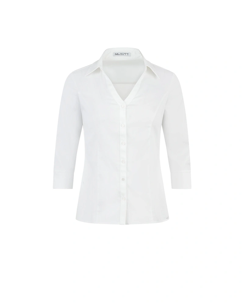 Classic slim-fit white cotton shirt with 7/8 sleeves | Blouses