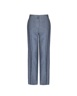 Classic straight-leg linen trousers in navy blue | Trousers - 2