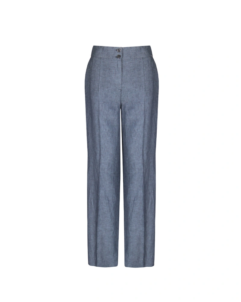 Pantaloni clasici drepți din in, bleumarin | Pantaloni