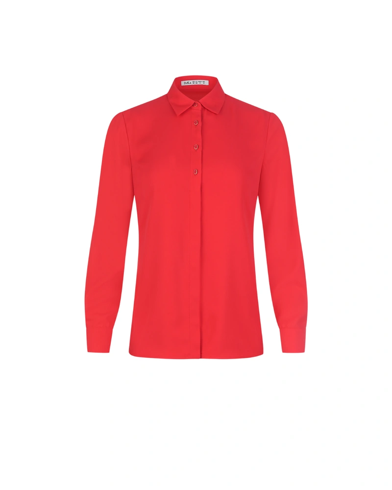 Coral shirt with a classic cut | Blouses
