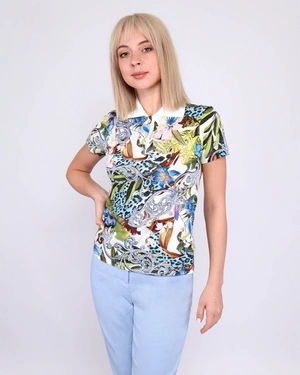 Cotton blouse with polo shirt collar | Knitted blouses - 1