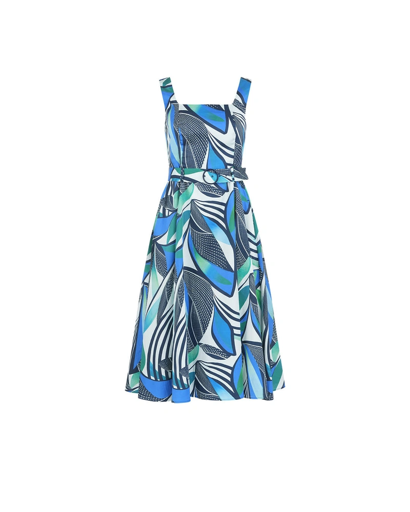 Cotton dress with straps and a blue-green print | Dresses