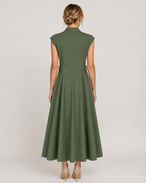 Cotton shirt dress in khaki with shaping seams | Dresses - 2