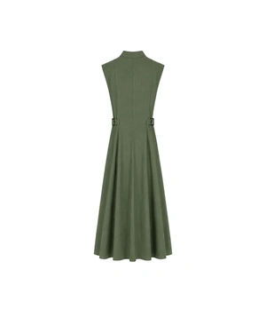 Cotton shirt dress in khaki with shaping seams | Dresses - 3
