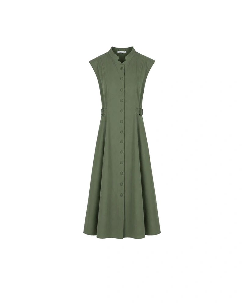 Cotton shirt dress in khaki with shaping seams | Dresses