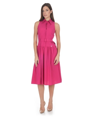 Rochie-cămașă din bumbac, cu talie definită, de culoare fuchsia | NOUTATI - 1