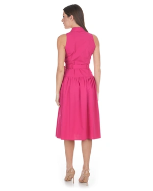 Rochie-cămașă din bumbac, cu talie definită, de culoare fuchsia | NOUTATI - 3