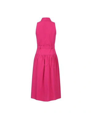 Rochie-cămașă din bumbac, cu talie definită, de culoare fuchsia | NOUTATI - 4