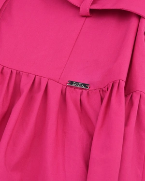 Rochie-cămașă din bumbac, cu talie definită, de culoare fuchsia | NOUTATI - 5