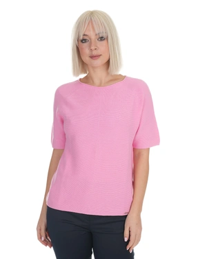 Cotton spring sweater in light pink, with short sleeves | Knitwear - 1