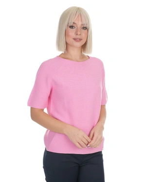 Cotton spring sweater in light pink, with short sleeves | Knitwear - 2