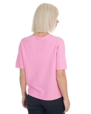 Cotton spring sweater in light pink, with short sleeves | Knitwear - 3