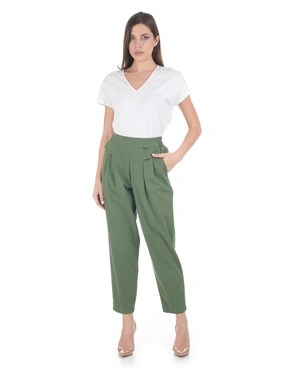 Cotton tapered trousers in khaki | Trousers - 3