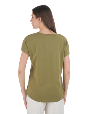 Cotton V-neck T-shirt in khaki | Tshirts and Tops - 2