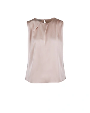 Cream blouse with an elegant silhouette, sleeveless | Blouses - 5