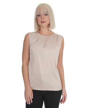 Cream blouse with an elegant silhouette, sleeveless | Blouses - 6