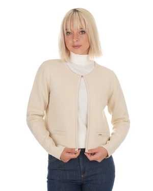 Cardigan crem tricotat pentru femei, cu o siluetă curată | Cardigane - 1