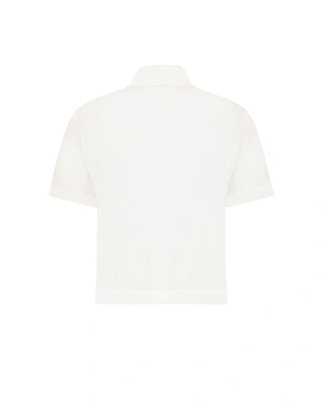 Cropped white shirt with short sleeves, classic button closure, and flap pockets | Shirts - 1