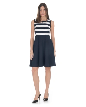 Dark blue and white wide-striped dress with a flared bottom | Casual - 1