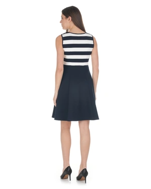 Dark blue and white wide-striped dress with a flared bottom | Casual - 2