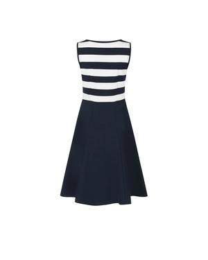 Dark blue and white wide-striped dress with a flared bottom | Casual - 3