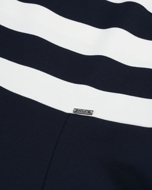 Dark blue and white wide-striped dress with a flared bottom | Casual - 4