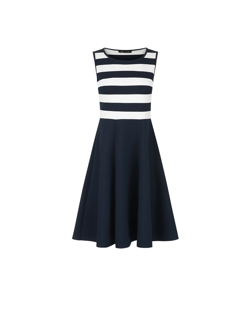 Dark blue and white wide-striped dress with a flared bottom | Casual