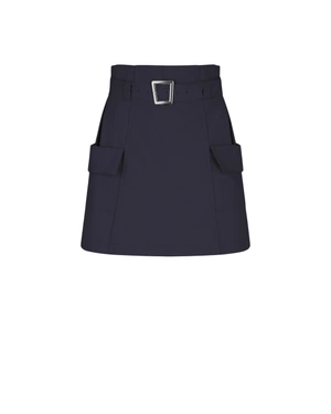 Dark blue cotton mini skirt with pockets | Casual - 2