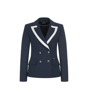 Dark blue double-breasted business blazer with white piping on the lapel | Business | Dika.ge Dark blue double-breasted business blazer with white piping on the lapel | Business
