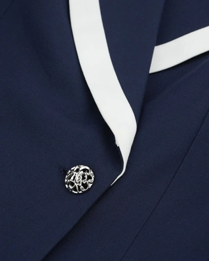 Dark blue double-breasted business blazer with white piping on the lapel | Business | Dika.ge - 2 Dark blue double-breasted business blazer with white piping on the lapel | Business - 2