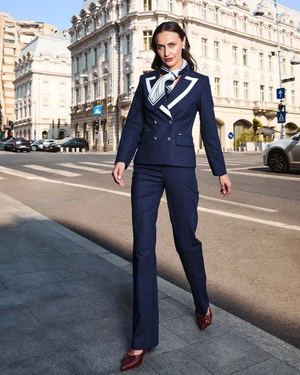 Dark blue double-breasted business blazer with white piping on the lapel | Business | Dika.ge - 3 Dark blue double-breasted business blazer with white piping on the lapel | Business - 3