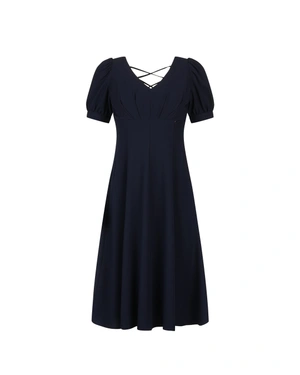 Dark blue dress with short puffed sleeves and a defined waist | Dresses | Dika.test Dark blue dress with short puffed sleeves and a defined waist | Dresses