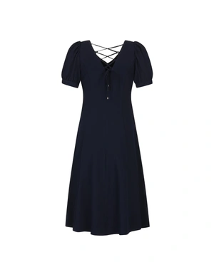 Dark blue dress with short puffed sleeves and a defined waist | Dresses | Dika.test - 1 Dark blue dress with short puffed sleeves and a defined waist | Dresses - 1