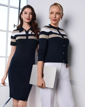 Тъмносиня рокля фино плетиво, тип бодикон, с якичка с копчета | Идеи за подаръци - 4