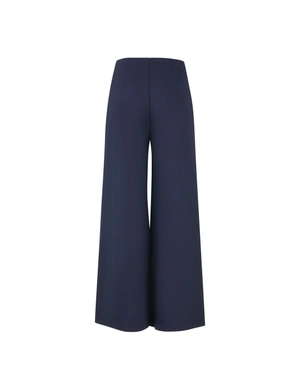 Dark blue flannel trousers with relaxed straight silhouette | Trousers and Leggings - 1